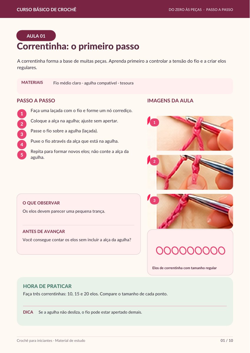 Página real da aula 1: correntinha, materiais, movimentos e exercício